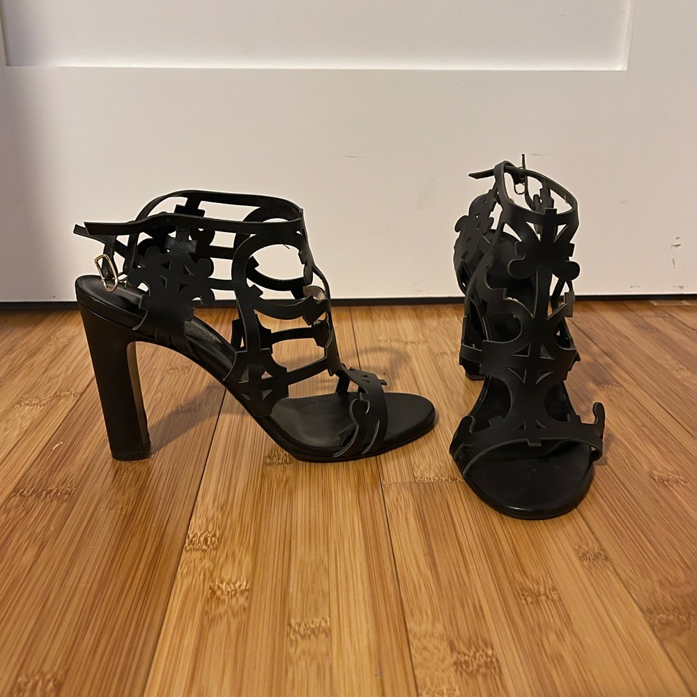 Hermes Black Cutout Heeled Sandals